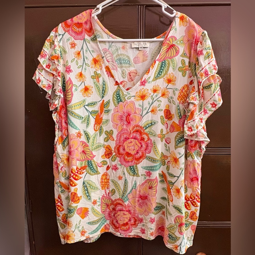 Rachel Zoe Vibrant Floral V-Neck Blouse
